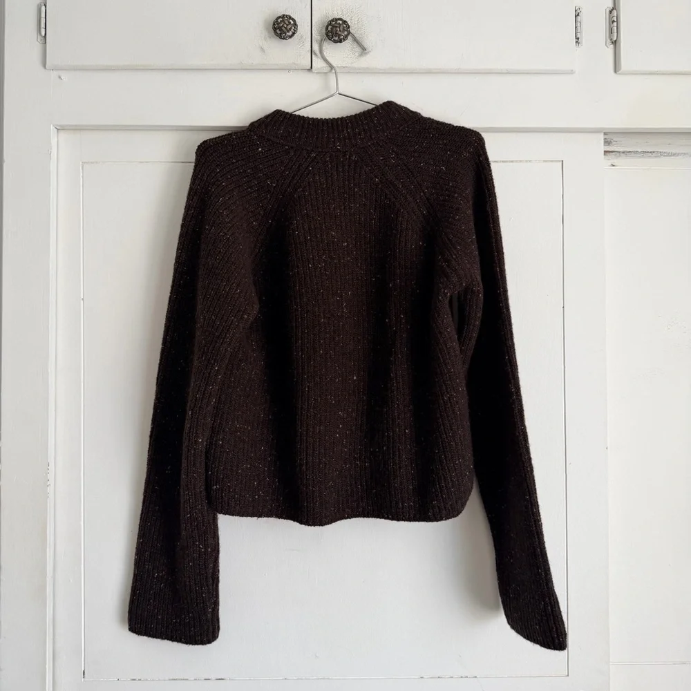 ME+EM Soft Donegal Tweed High V-Neck Crop Jumper - Chocolate - Picture 2 of 7